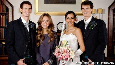 Andy Murray, Kim Sears, Alejandra Gutierrez and Jamie Murray. Pic: Alan Hutchison Photography