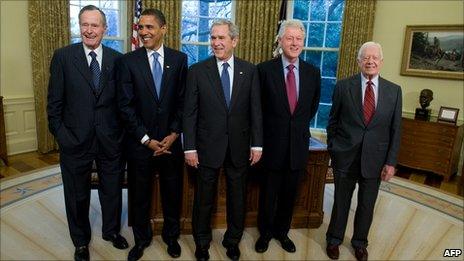 Presidents Bush (Sr), Obama, Bush (Jr), Clinton and Carter