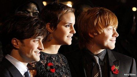 Daniel Radcliffe, Emma Watson and Rupert Grint at the premiere of Harry Potter and the Deathly Hallows Part 1