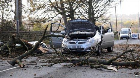 The damaged car