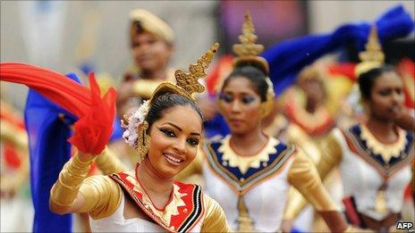 Dancers at a celebration for Hambantota seaport