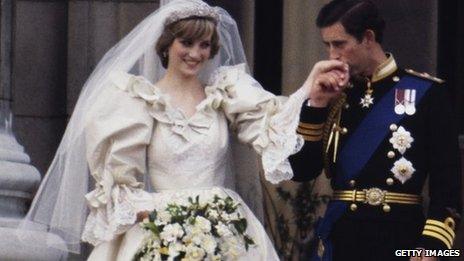 Princess Diana and Prince Charles on their wedding day in 1981