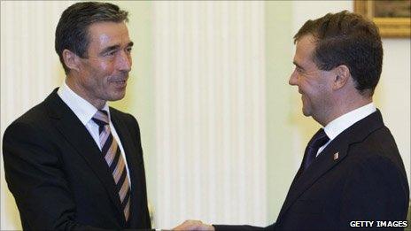 Nato Secretary General Anders Fogh Rasmussen and Russian President Dmitry Medvedev meeting in Moscow earlier this month