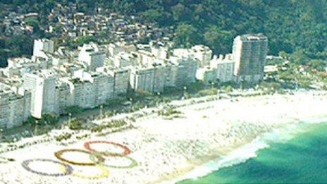 Olympic symbol on a beach in Rio