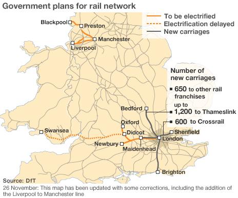 Map showing rail changes