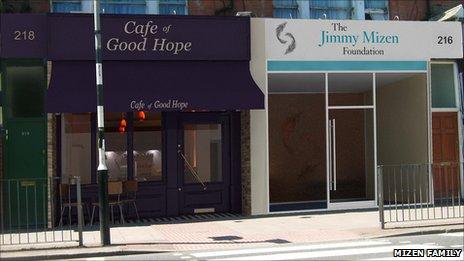 CGI of the cafe and Jimmy Mizen Foundation office