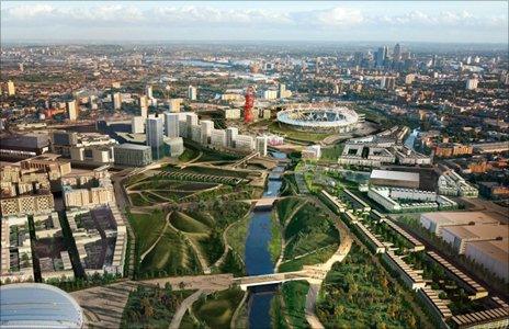 CGI impression of the Olympic Park looking South