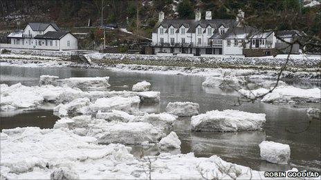 What looks like icebergs on the Mawddach estuary in Snowdonia on Friday