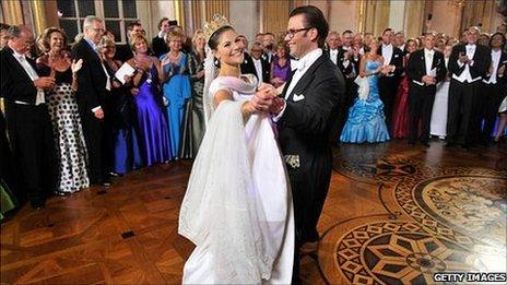 File photograph of Princess Victoria and Prince Daniel of Sweden at their wedding in June 2010