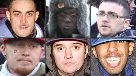 Six suspects who are wanted for questioning by police