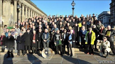 Crowds gather to emulate Astrid Kircherr's 1964 photoshoot (pic courtesy of Ged Fleming)