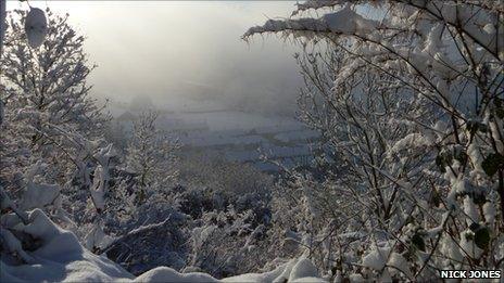 Picture of Pontypridd Sardis Road rugby ground with the mist descending into the valley