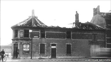 Bomb damage in Clive Street, Grangetown after the raid