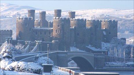 Conwy Castle in snow