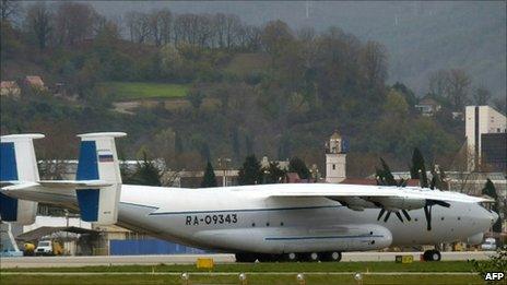 A photo from 17 December of the An-22 which crashed, showing it at Russia's Adler airport