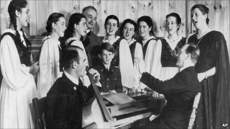 Agathe von Trapp (second from left) rehearses with the Trapp Family Singers in 1946