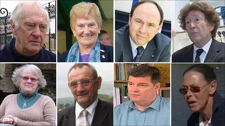 Clockwise from top left Peter Walker, Morwen Pugh, Keith Dunn, Professor Julian Hopkin, Maria Evans, Kevin Fitzpatrick, Gareth Vaughan and Jane Colclough