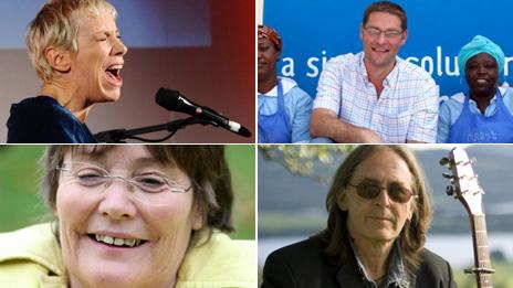 From top left clockwise: Annie Lennox, Magnus MacFarlane-Barrow, Dougie Maclean and Anne Begg MP