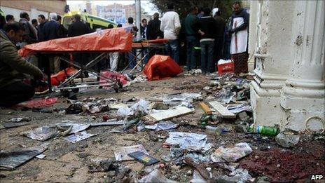 Attack aftermath - al-Qadaseen, or Saints' Church, the site of the attack on Sunday