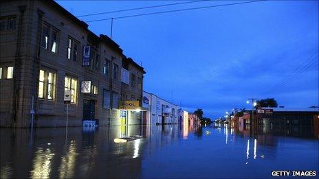 Flooded street in the central Queensland city of Rockhampton