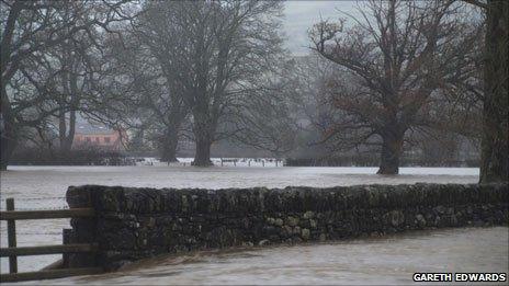 Flooded land in Llanrwst in Conwy on Saturday Photo: Gareth Edwards