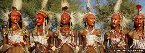 Wodaabe men participate in the Gerewol beauty contest