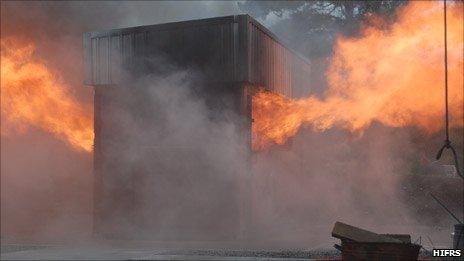 Flames bursting out from a training unit. Pic: HIFRS