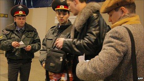 Security checks at Moscow's Domodedovo airport. 24 Jan 2011