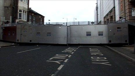 The police barrier in Luton