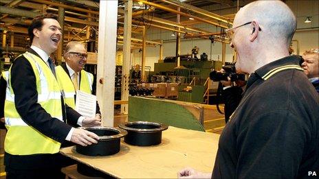 Chancellor George Osborne at the Wrexham JCB transmission plant