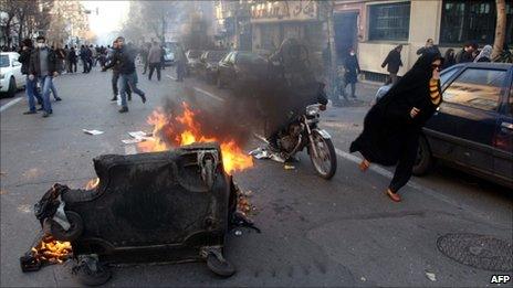 Protesters on the streets of Tehran (14 February 2011)