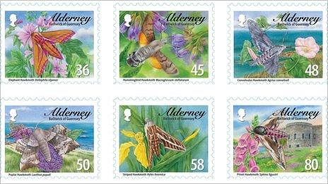 Alderney stamps featuring hawk moths