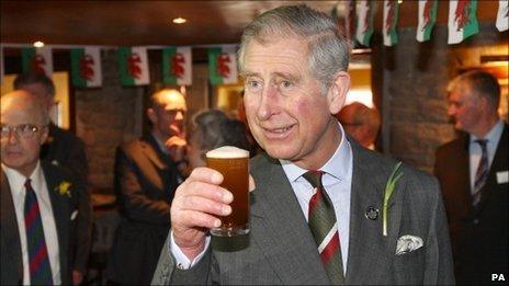 Prince Charles toasts St David's Day with Cwrw Calon Cymru (Heart of Wales) beer in Llandovery