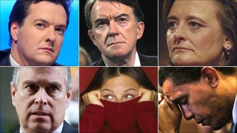 George Osborne; Peter Mandelson; Cherie Blair; Barack Obama; embarrassed woman; Prince Andrew