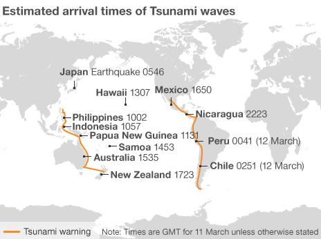 Japan tsunami map - 11 March 2011