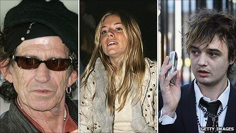Keith Richards, Sienna Miller and Pete Doherty