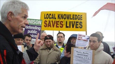 Sir Alan Massey of the MCA spoke to protesters when he visited Milford Haven