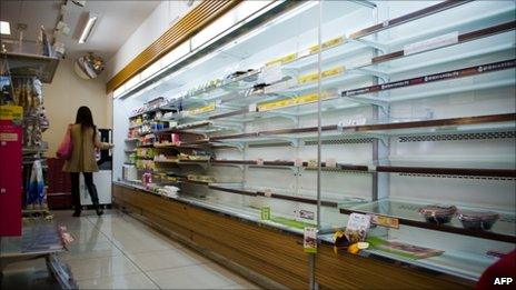 Empty shelves in a shop in Japan