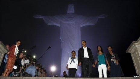 President Obama and his family visit the Christ the Redeemer statue