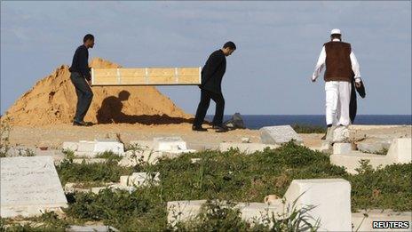 Men carrying coffin in Tripoli