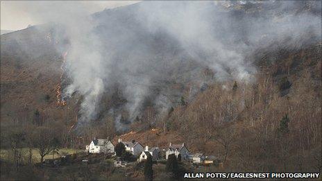 Large mountain fire above Glyndyfdwy