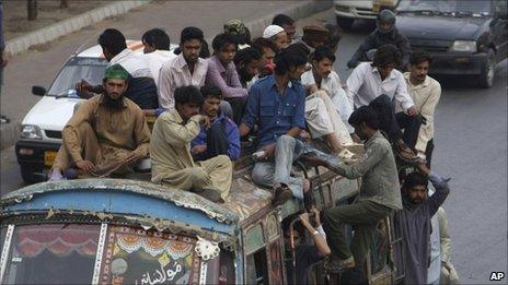 Bus in a Karachi street during a transport strike in March 2011