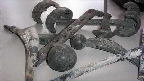 Metal items recovered from crematoria ash