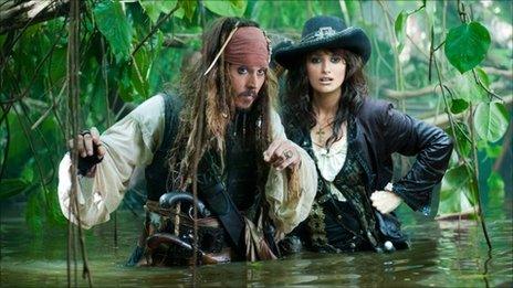 Johnny Depp and Penelope Cruz in Pirates of the Caribbean: On Stranger Tides