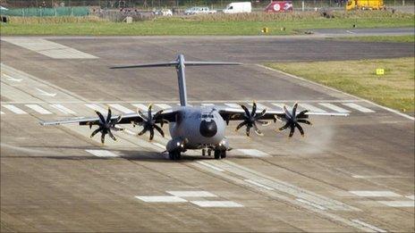 Airbus A400M Military Transporter test aircraft landing at Filton