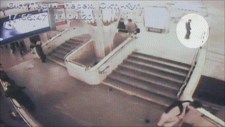 The suspected Minsk metro bomber is picked out with a white circle in a CCTV still released by prosecutors