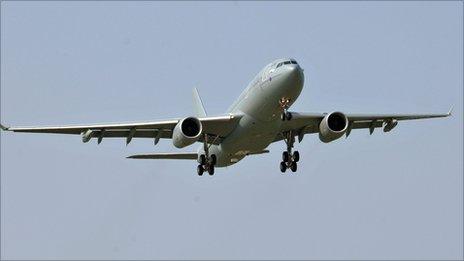 RAF Voyager aircraft arriving in UK