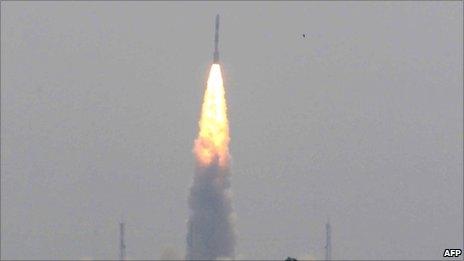 The PSLV blasts off at the Satish Dhawan Space Centre