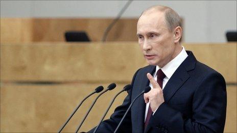 Russian President Vladimir Putin addressing the Duma