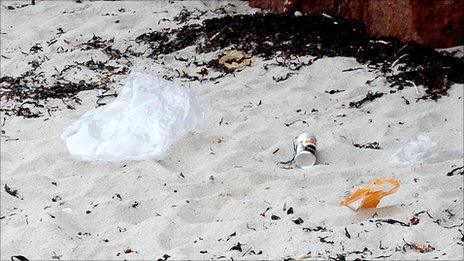 Litter on a Guernsey beach